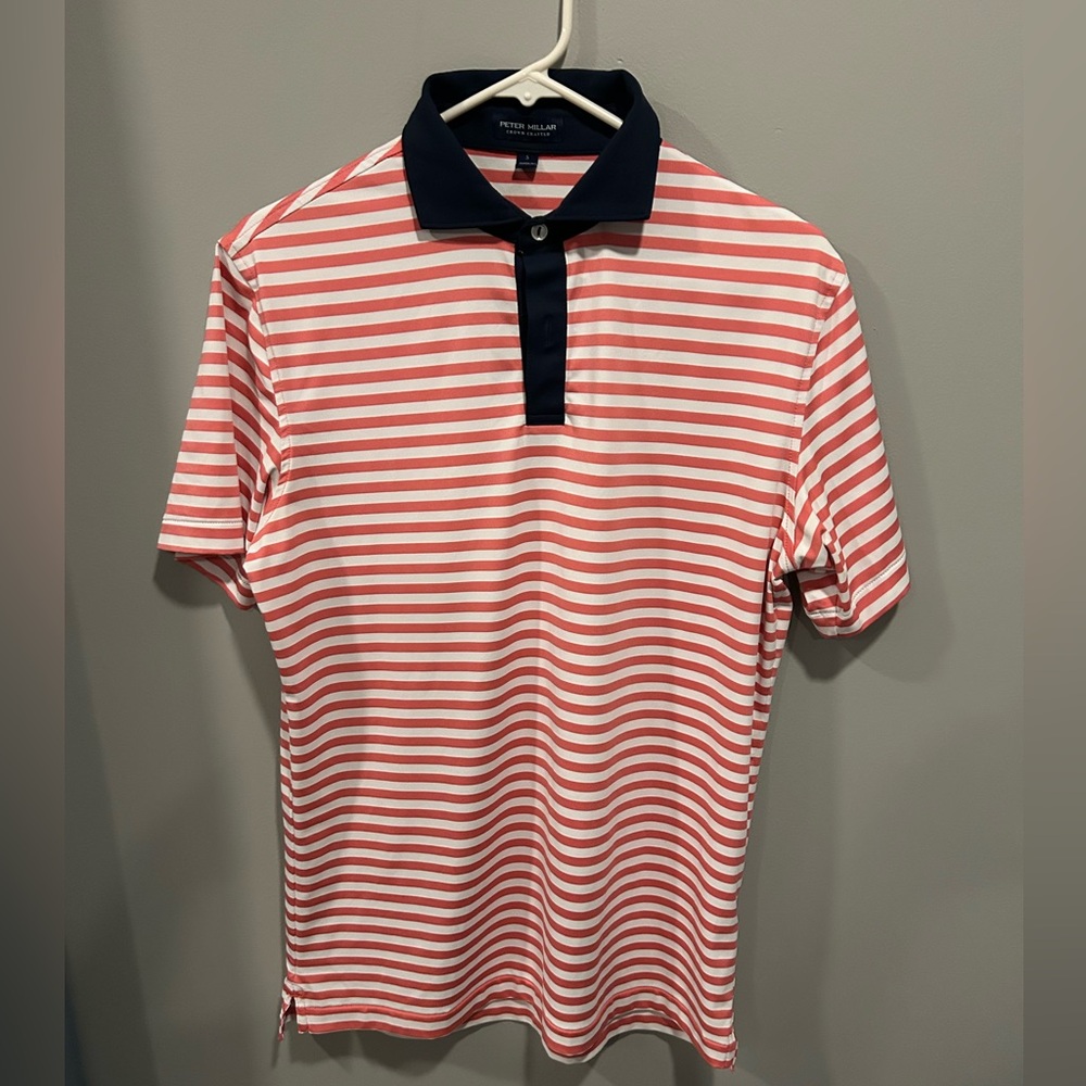 Peter Millar Crown Crafted Striped Polo with Navy Collar